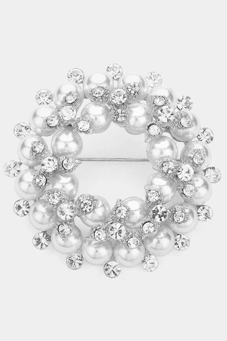 Round Rhinestone Embellished Brooch - Silver