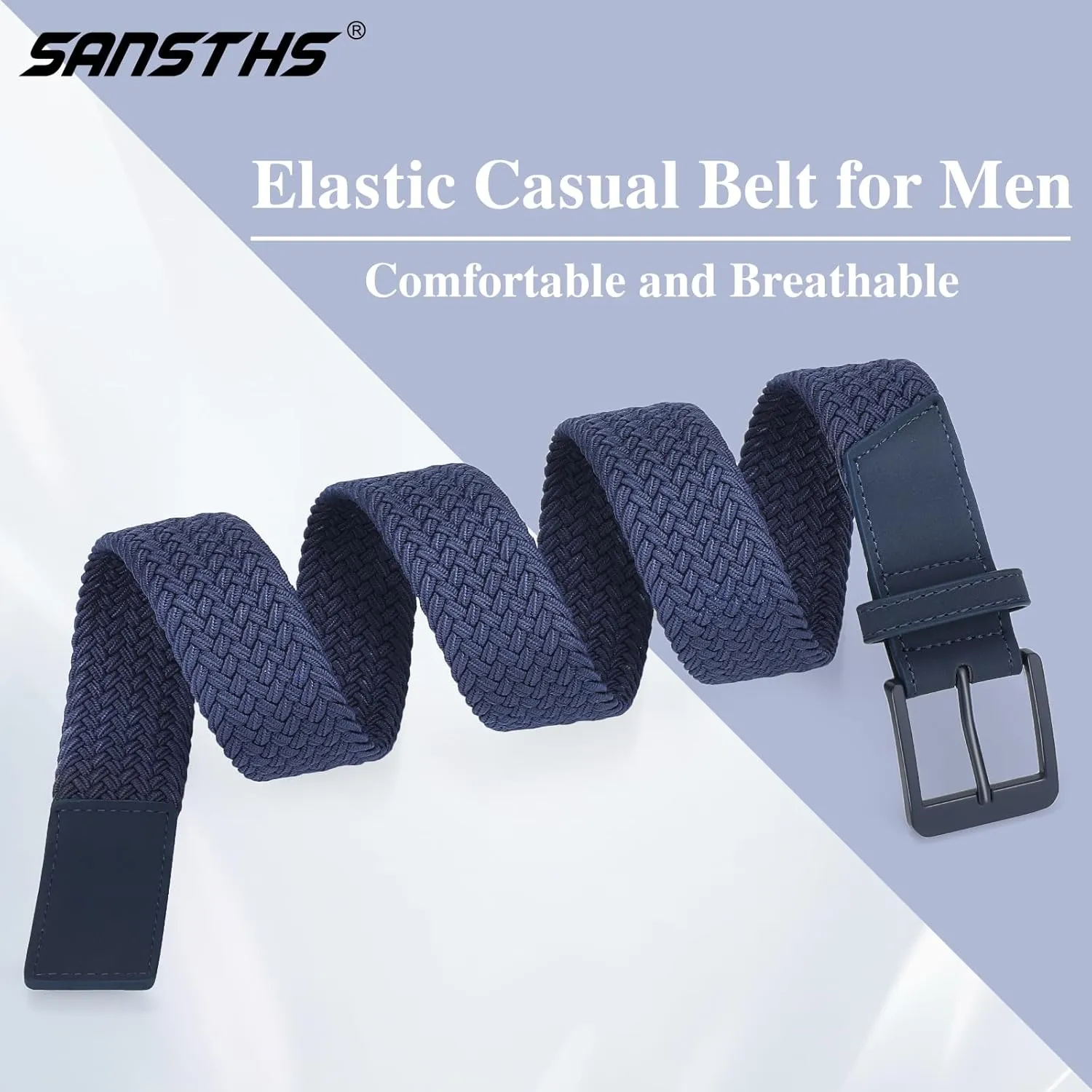 SANSTHS Elastic Braided Golf Belt for Men Women, Stretch Webbing Belt with Metal Buckle for Golf Travel Casual Wear
