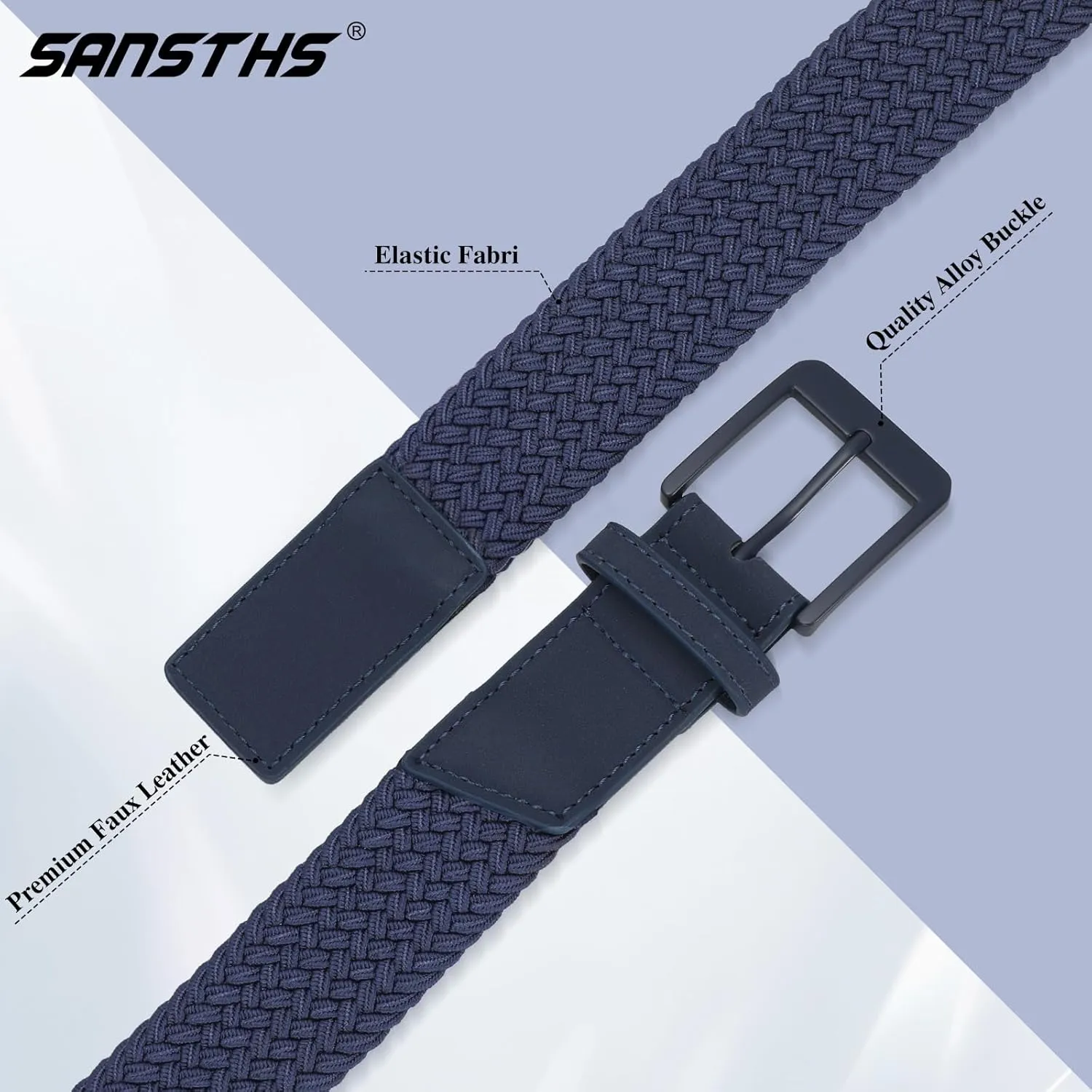 SANSTHS Elastic Braided Golf Belt for Men Women, Stretch Webbing Belt with Metal Buckle for Golf Travel Casual Wear
