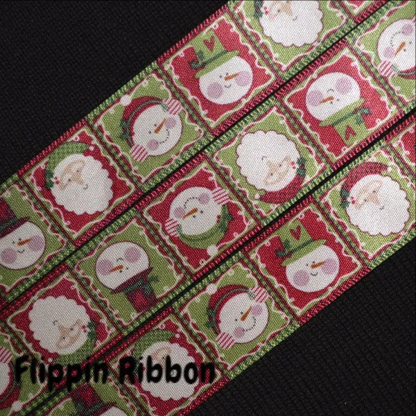 Santa and Snowman Ribbon - 7/8 inch Printed Satin