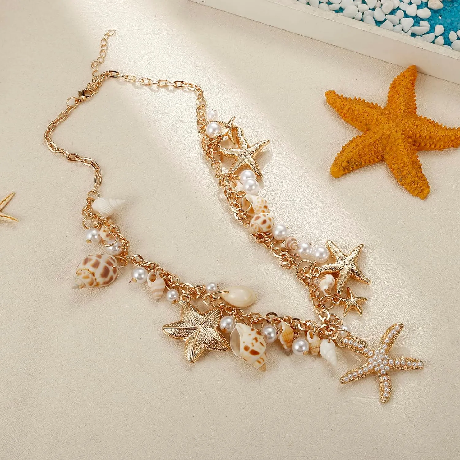 Shell Starfish Necklace Bracelet Conch Statement Chunky Necklace Mermaid Costume Jewelry Beach Jewelry for Women