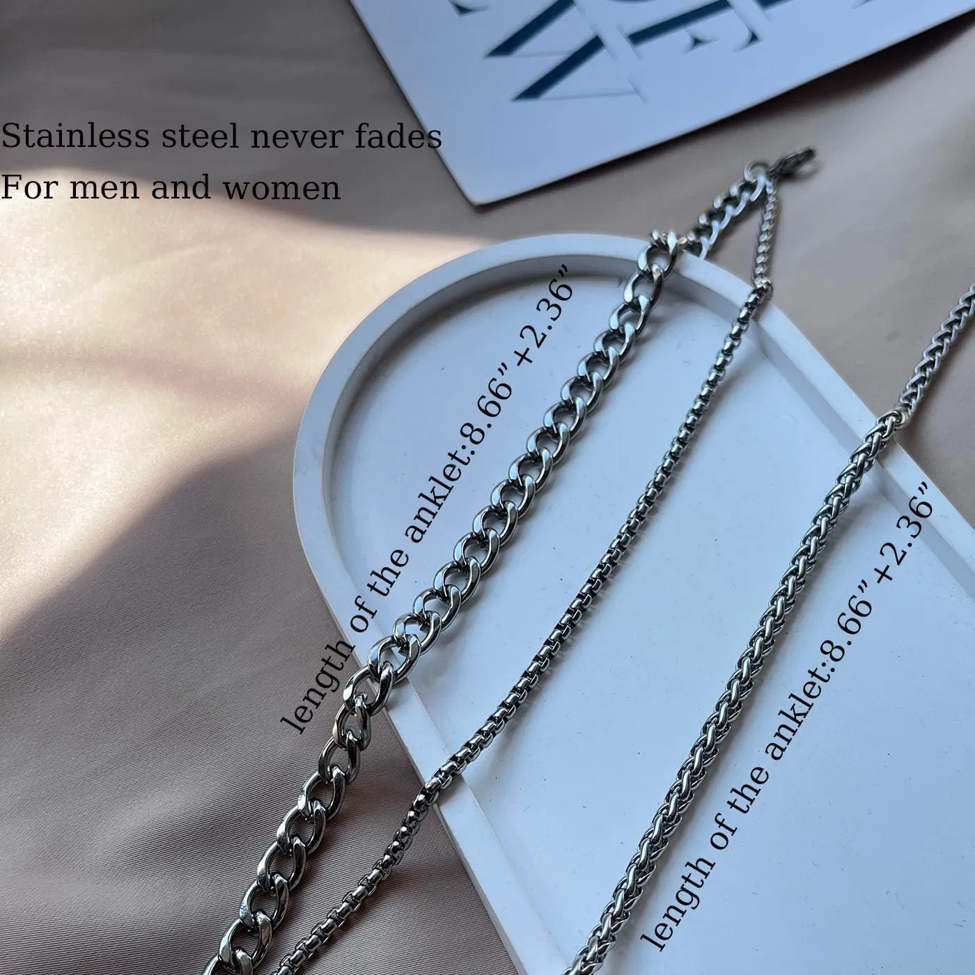 Silver Ankle Bracelets for Women Waterproof Stainless Steel Anklet Adjustable Layered Cuban Silver Anklets Set Summer Beach Foot Jewelry Gift
