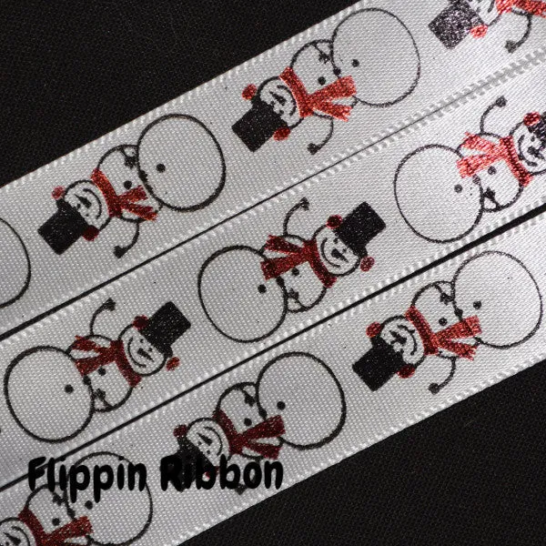 Snowman Ribbon - 5/8 inch Printed Satin