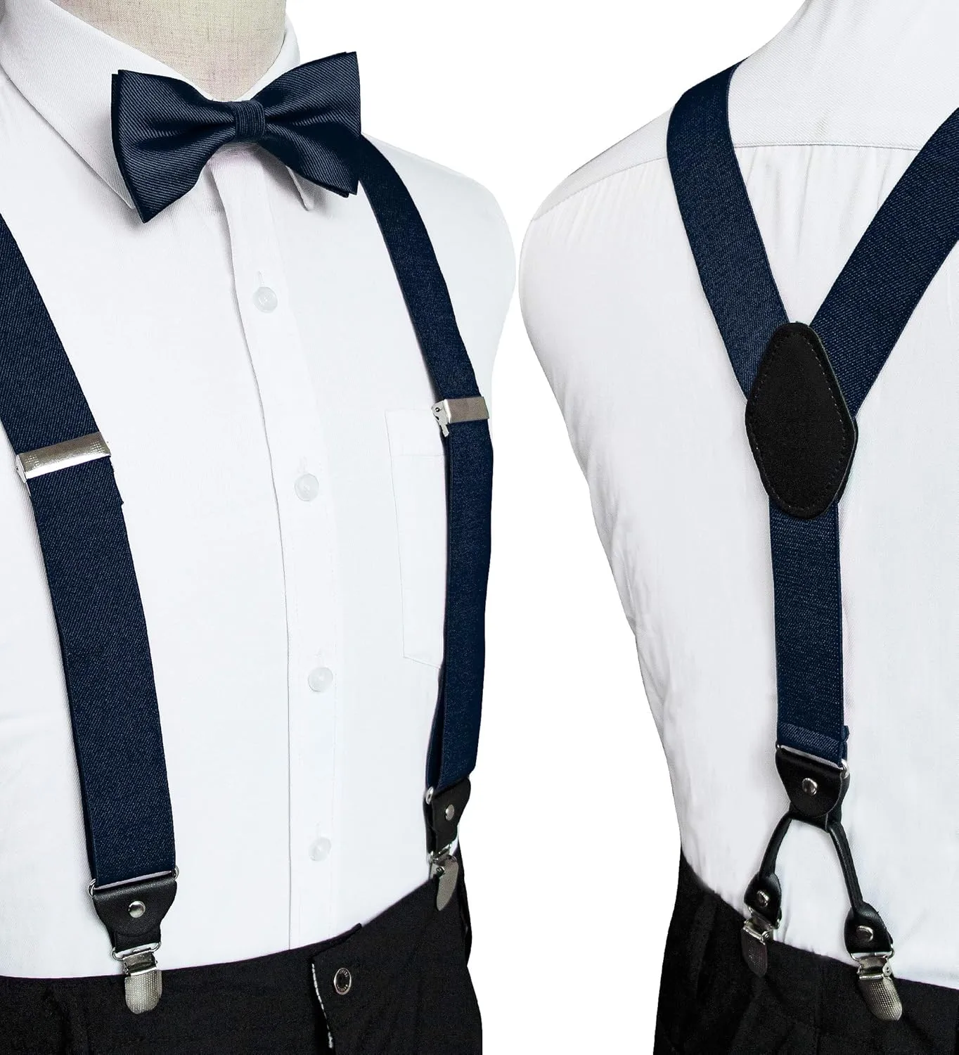 Solid Color Suspender and Silk Bow Tie Sets for Men