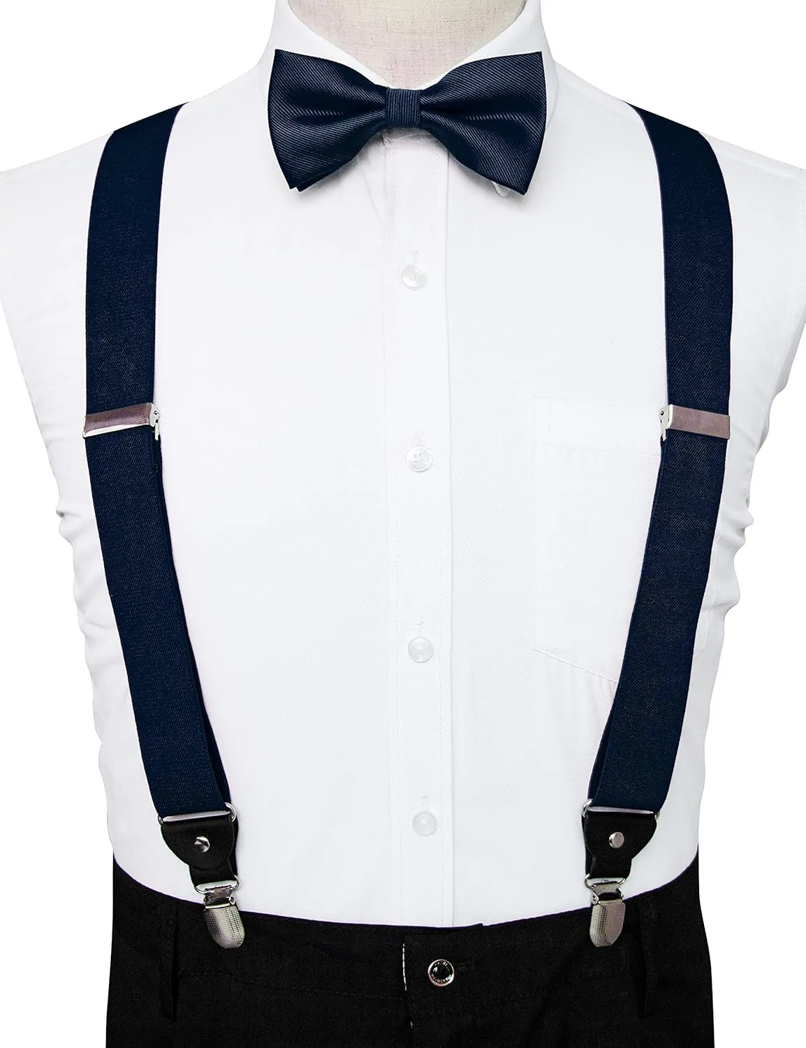 Solid Color Suspender and Silk Bow Tie Sets for Men