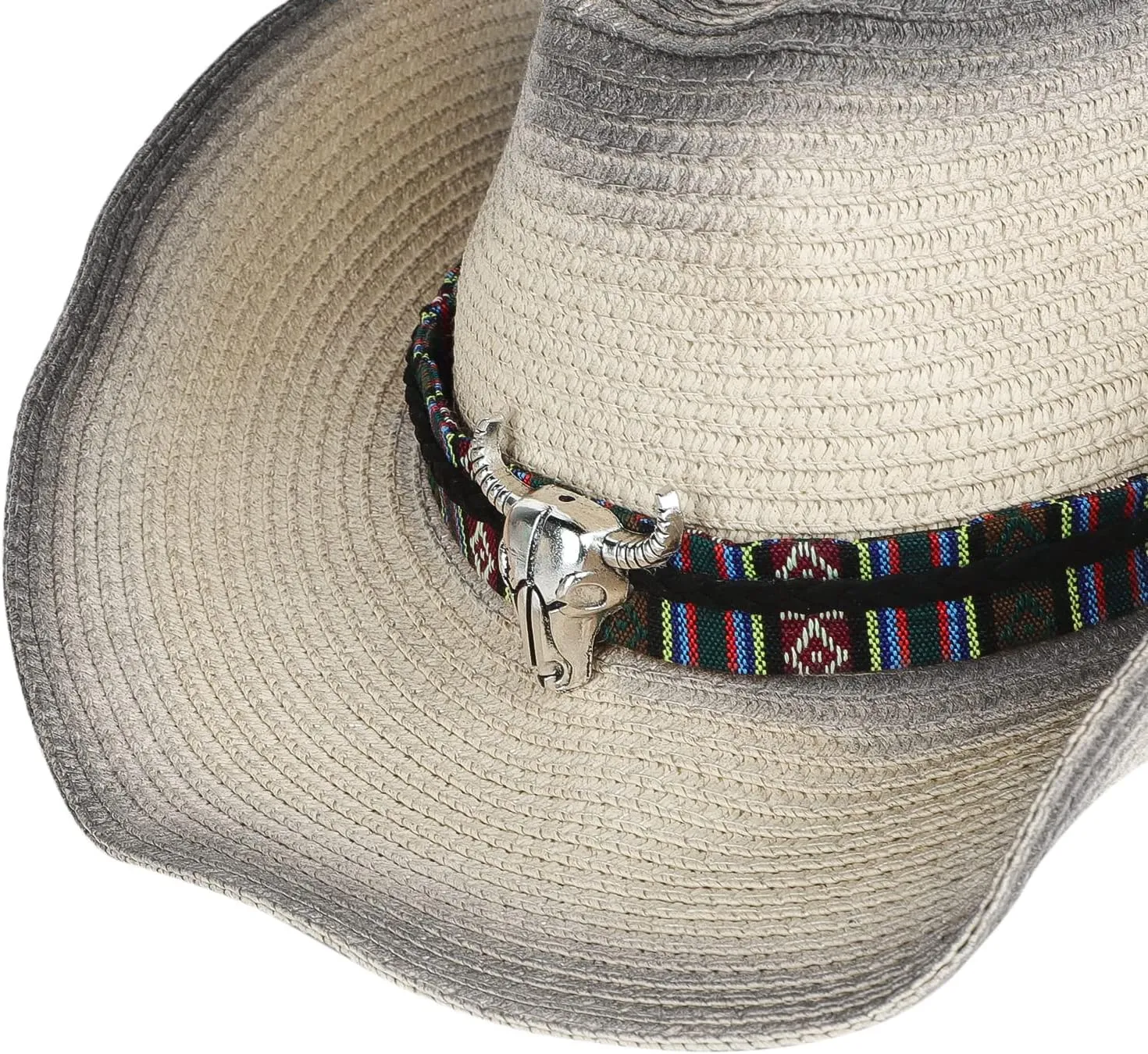 Straw Cowboy Sun Hat for Men Women Cowgirl Summer Fedora Beach Panama Western Cap UPF 50  Shapeable Brim Cap with Bull Belt