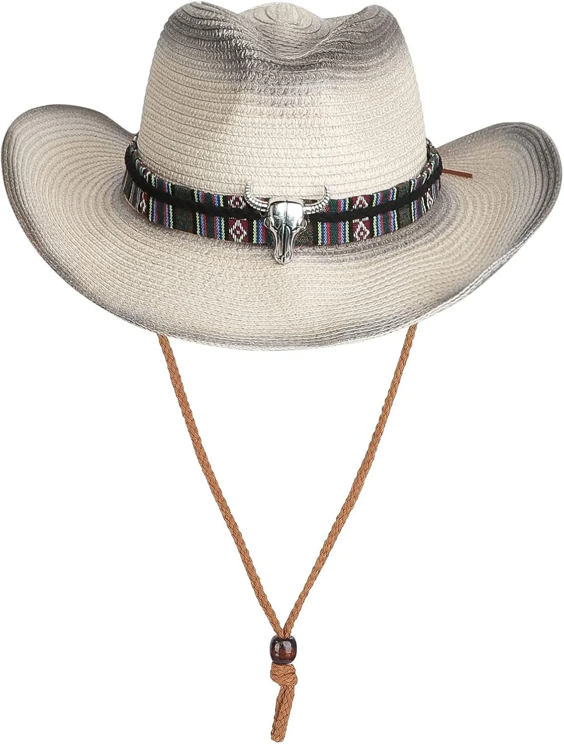 Straw Cowboy Sun Hat for Men Women Cowgirl Summer Fedora Beach Panama Western Cap UPF 50  Shapeable Brim Cap with Bull Belt