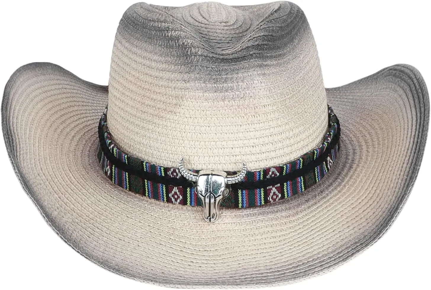 Straw Cowboy Sun Hat for Men Women Cowgirl Summer Fedora Beach Panama Western Cap UPF 50  Shapeable Brim Cap with Bull Belt