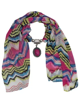 Striped Jewelry Scarf With Medallion