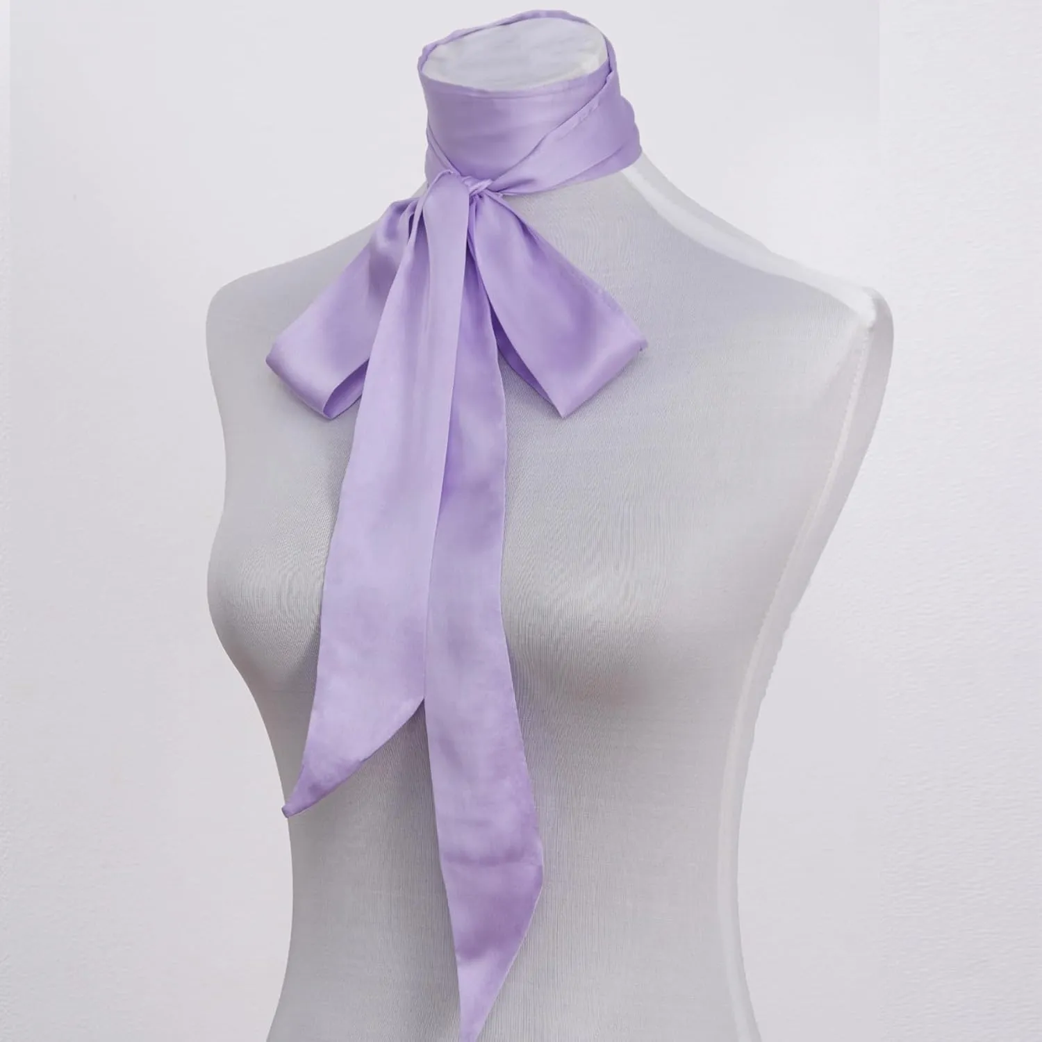 Stylish Solid Color Ribbon Scarf Soft Long Skinny Satin Belt Neck Scarf for Women