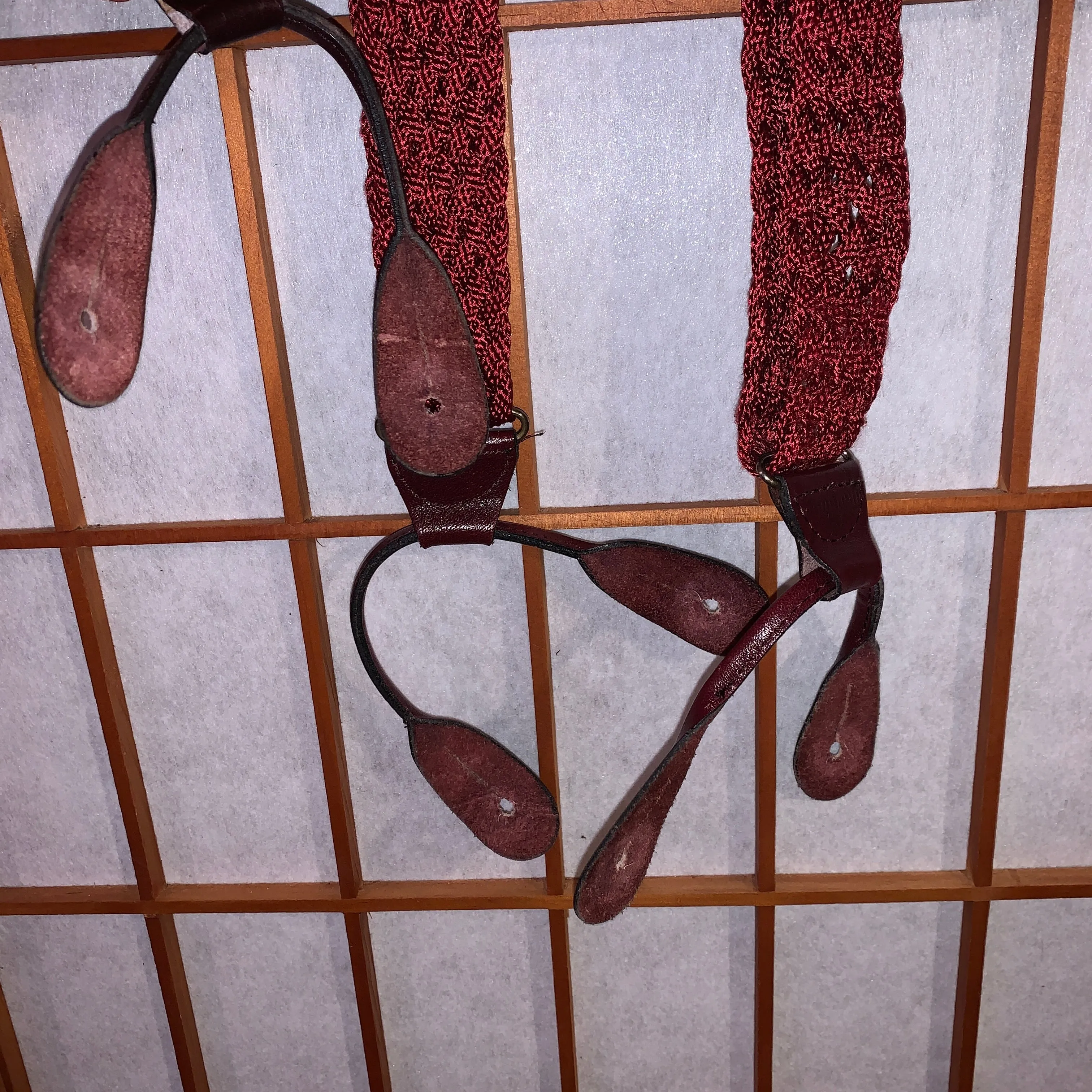 Suspenders Brass And Leather Red