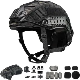 TacSnake Tactical Airsoft Paintball Fast Helmet with Helmet Cover, PJ Type Tactical Multifunctional Protective NVG Mount