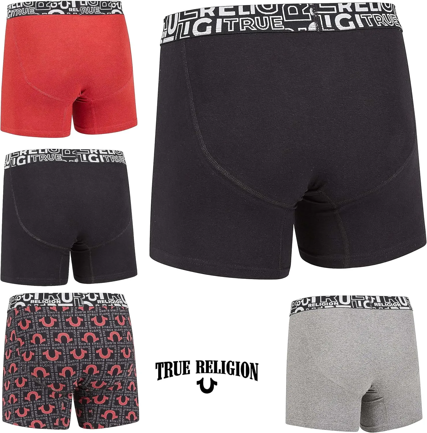 True Religion Cotton Stretch Mens Boxer Briefs, Mens Underwear Pack of 5