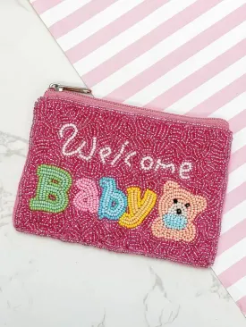 'Welcome Baby' Beaded Zip Pouch - Pink