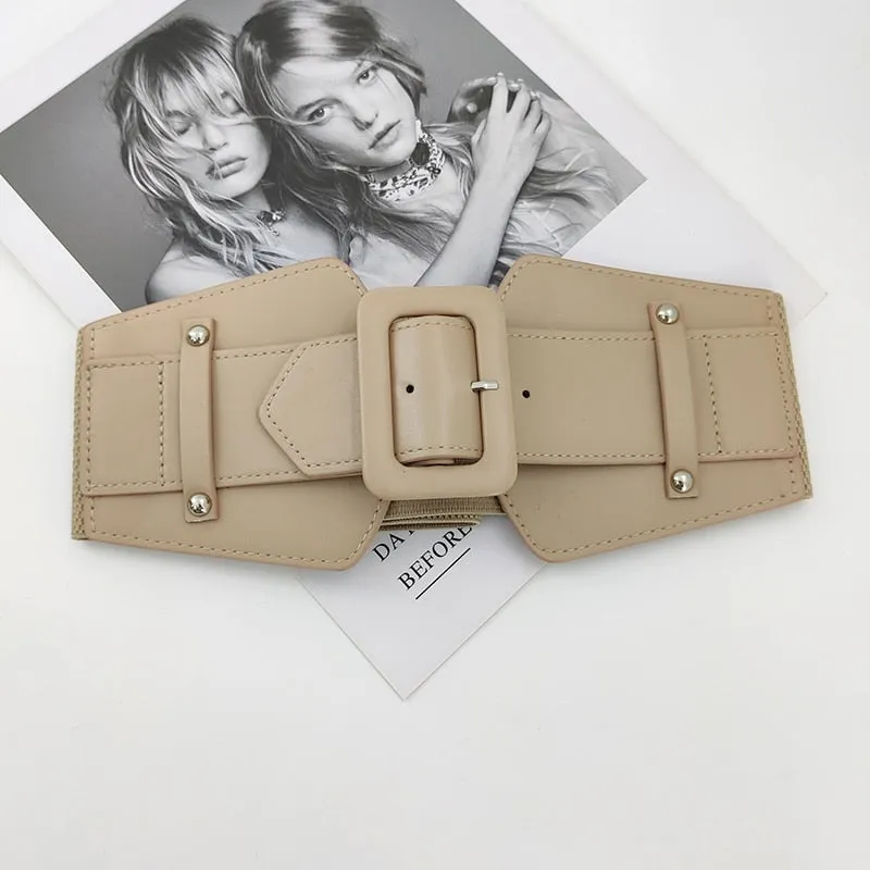 Wide Elastic Leather Waistband Belt