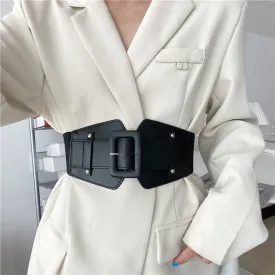 Wide Elastic Leather Waistband Belt
