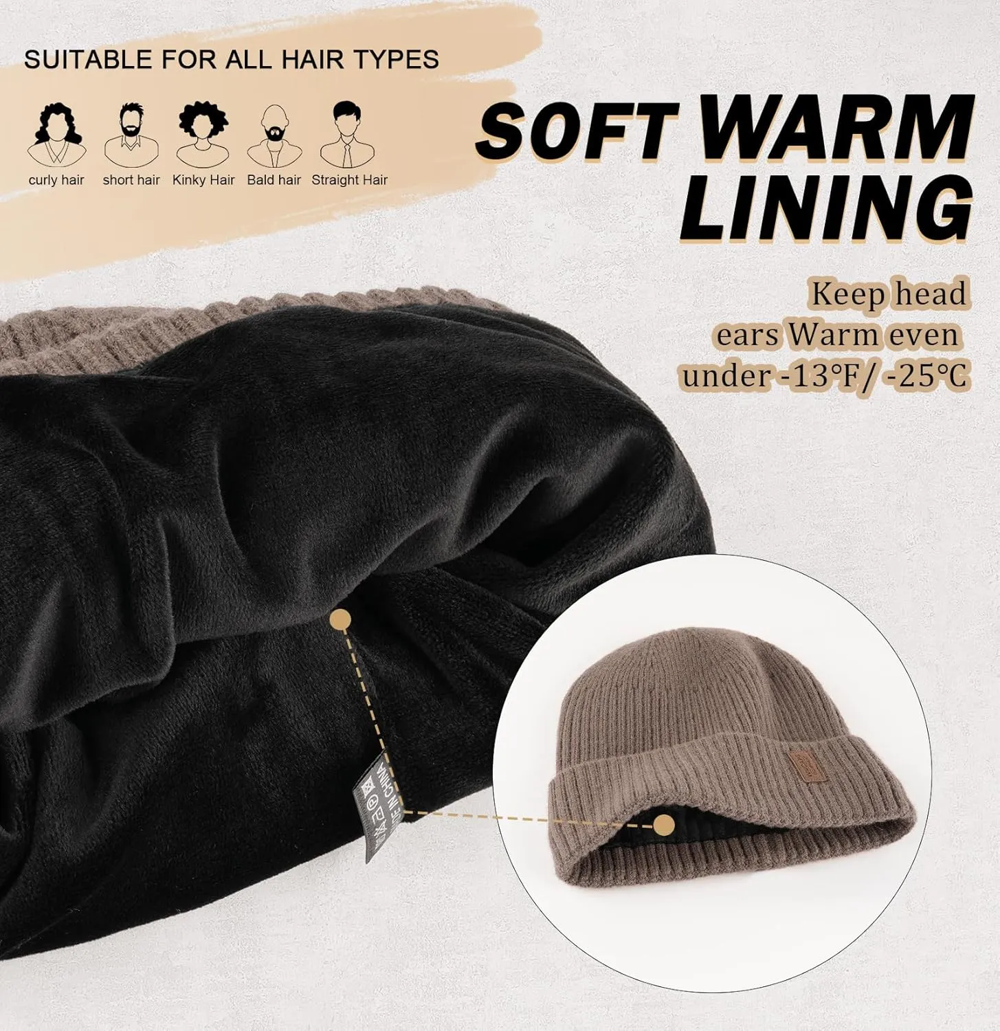 Wmcaps Warm Beanie for Men Women, Fleece Lined Beanie Warm Winter Caps Unisex Fashion Knit Cuffed Cap