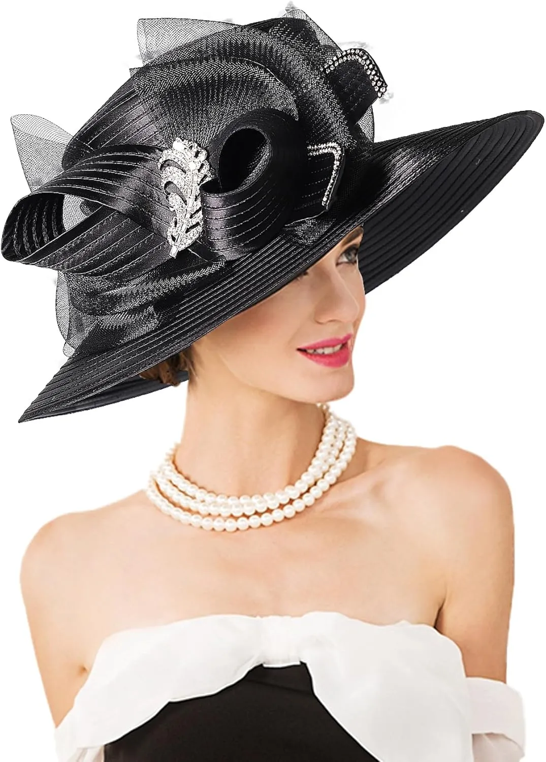 Women Derby Church Dress Fascinator Wide Brim Hats 1920s Vintage Tea Party Wedding Cloche Bowler Hats