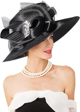 Women Derby Church Dress Fascinator Wide Brim Hats 1920s Vintage Tea Party Wedding Cloche Bowler Hats