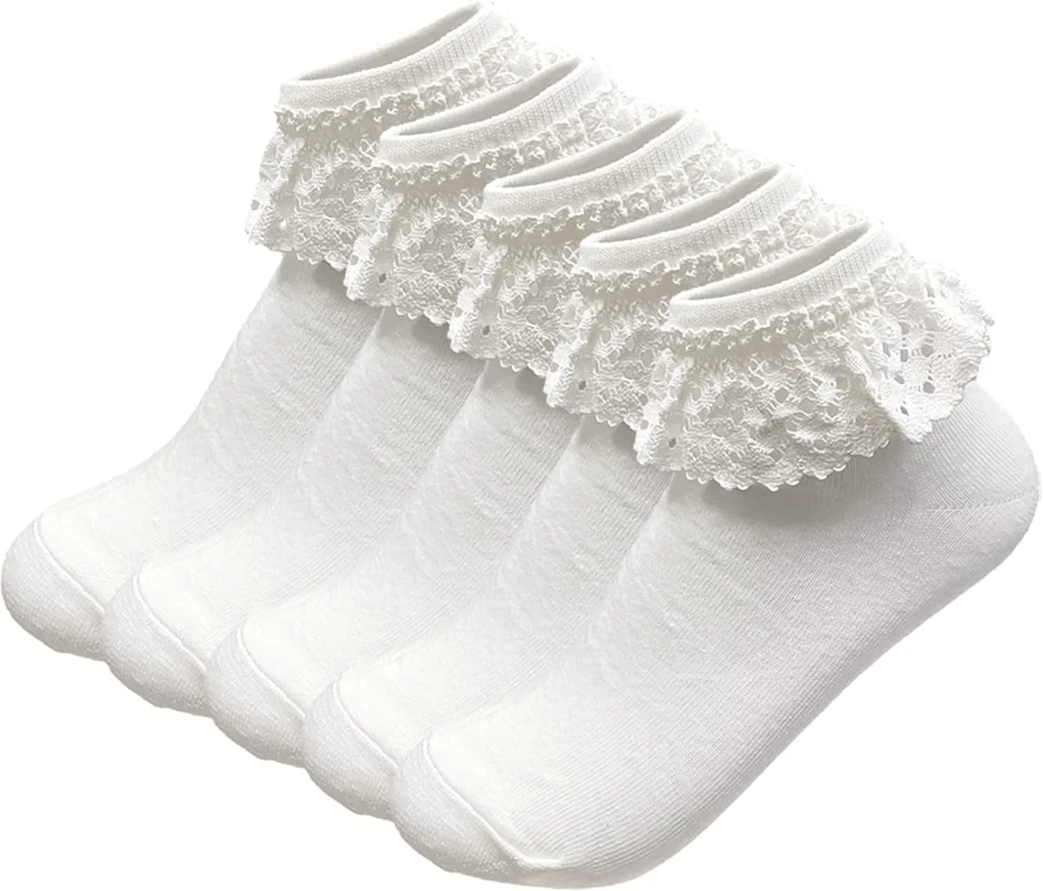 Women High Ankle Lace Socks, Bridal Ruffle Frilly School Girl Princess Dress Sock with Lace Trim For Lolita/Jk W-811