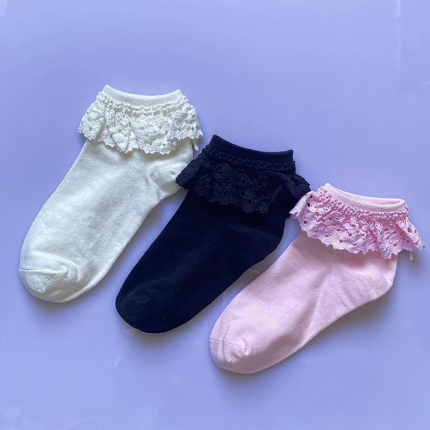 Women High Ankle Lace Socks, Bridal Ruffle Frilly School Girl Princess Dress Sock with Lace Trim For Lolita/Jk W-811