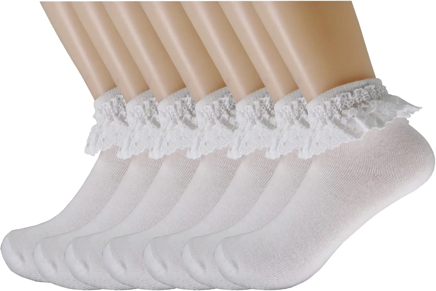 Women High Ankle Lace Socks, Bridal Ruffle Frilly School Girl Princess Dress Sock with Lace Trim For Lolita/Jk W-811
