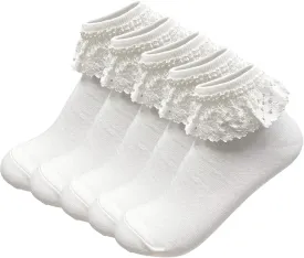 Women High Ankle Lace Socks, Bridal Ruffle Frilly School Girl Princess Dress Sock with Lace Trim For Lolita/Jk W-811