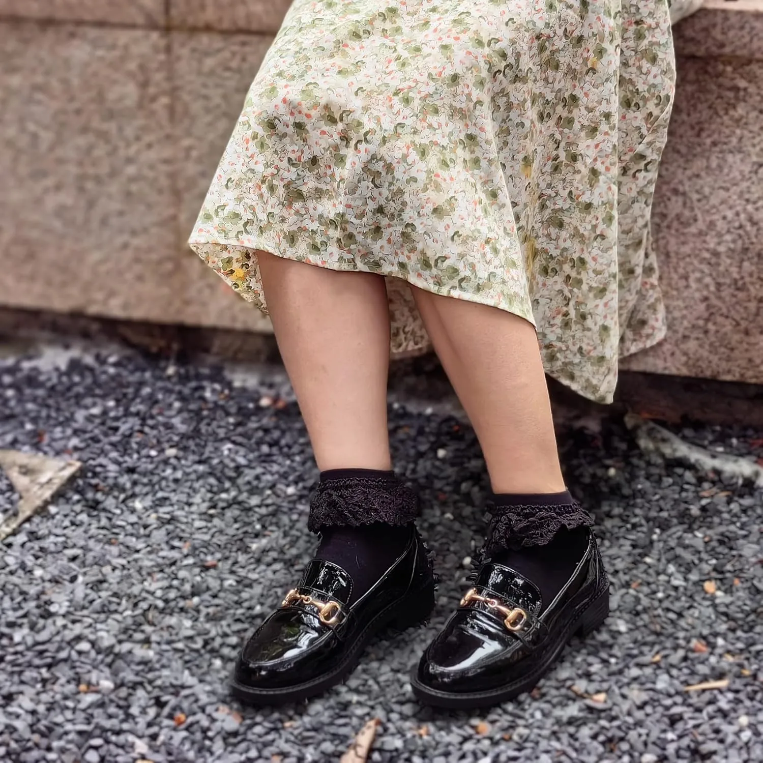 Women High Ankle Lace Socks, Bridal Ruffle Frilly School Girl Princess Dress Sock with Lace Trim For Lolita/Jk W-811