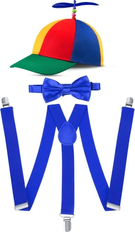 Yahenda Detachable Rainbow Top Clown Propeller Hats Adjustable Elastic Y Back Suspenders for Men Adult Costume Pre Bow Tied