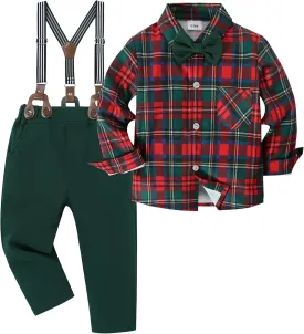 ZOEREA Toddler Baby Boy Suit Clothes Gentleman Wedding Outfits Long Sleeve Dress Shirt   Suspender Pants   Bowtie 1-5T