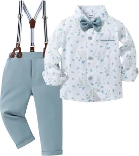 ZOEREA Toddler Baby Boy Suit Clothes Gentleman Wedding Outfits Long Sleeve Dress Shirt   Suspender Pants   Bowtie 1-5T