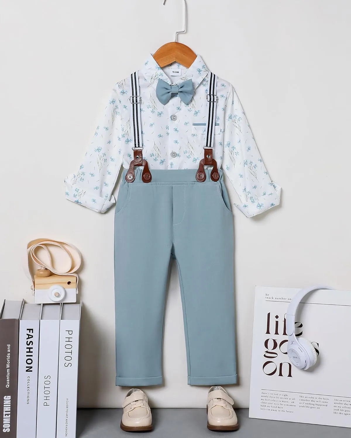 ZOEREA Toddler Baby Boy Suit Clothes Gentleman Wedding Outfits Long Sleeve Dress Shirt   Suspender Pants   Bowtie 1-5T