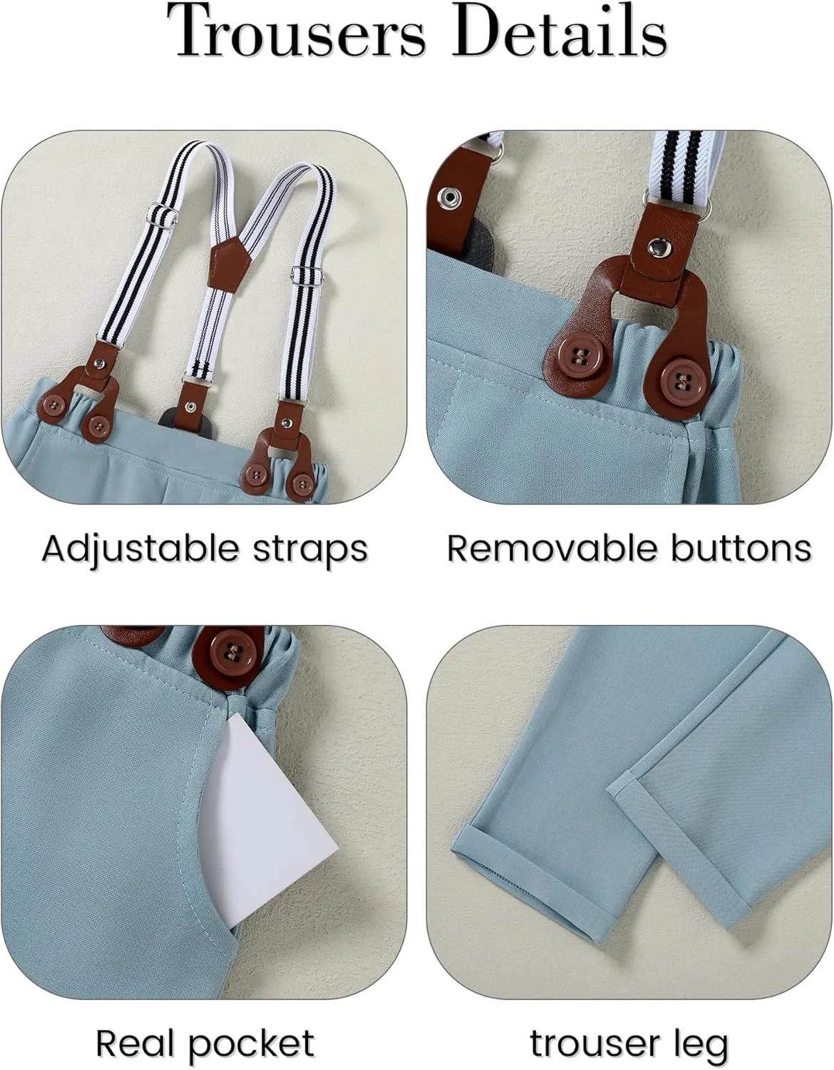 ZOEREA Toddler Baby Boy Suit Clothes Gentleman Wedding Outfits Long Sleeve Dress Shirt   Suspender Pants   Bowtie 1-5T