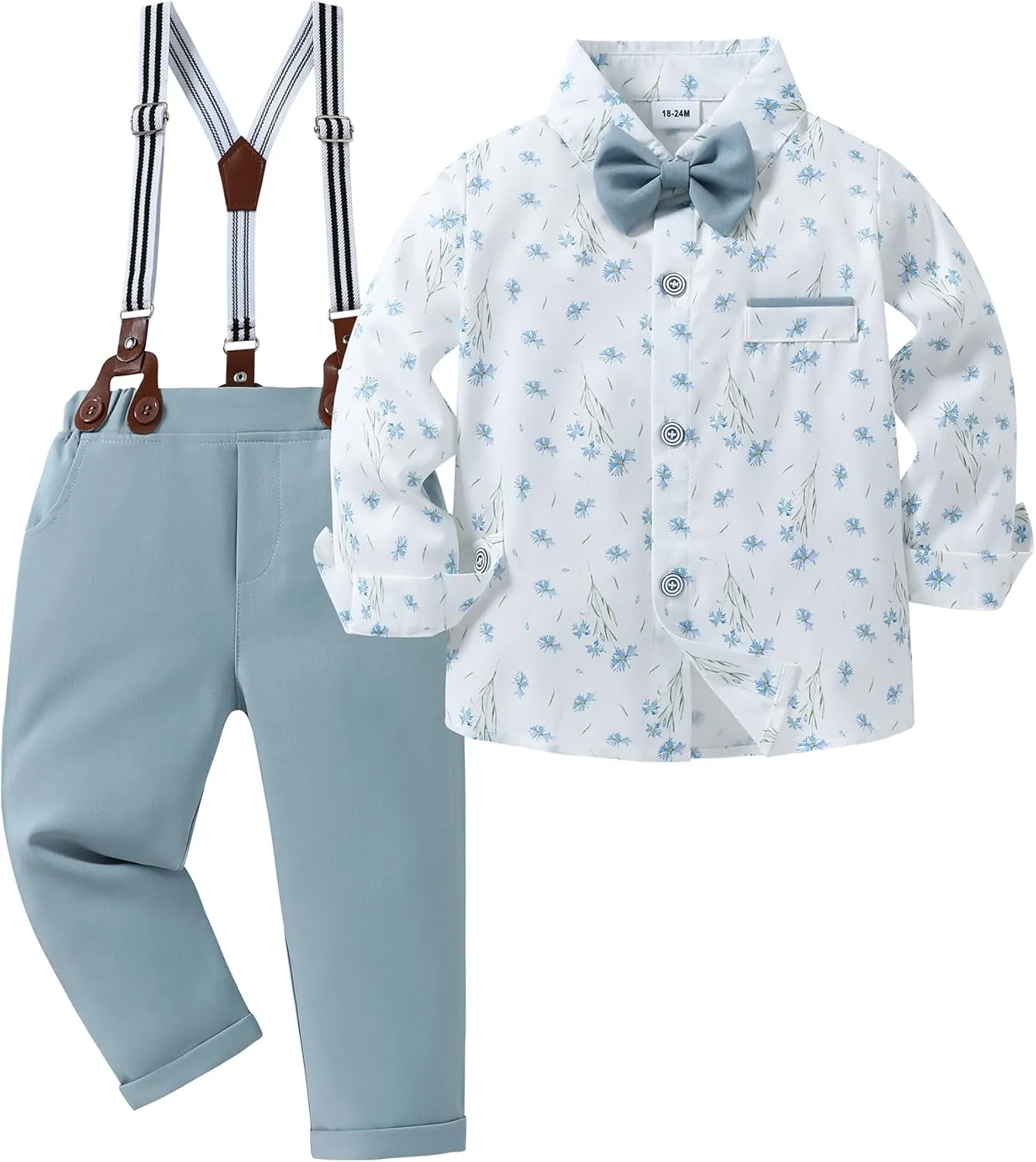ZOEREA Toddler Baby Boy Suit Clothes Gentleman Wedding Outfits Long Sleeve Dress Shirt   Suspender Pants   Bowtie 1-5T